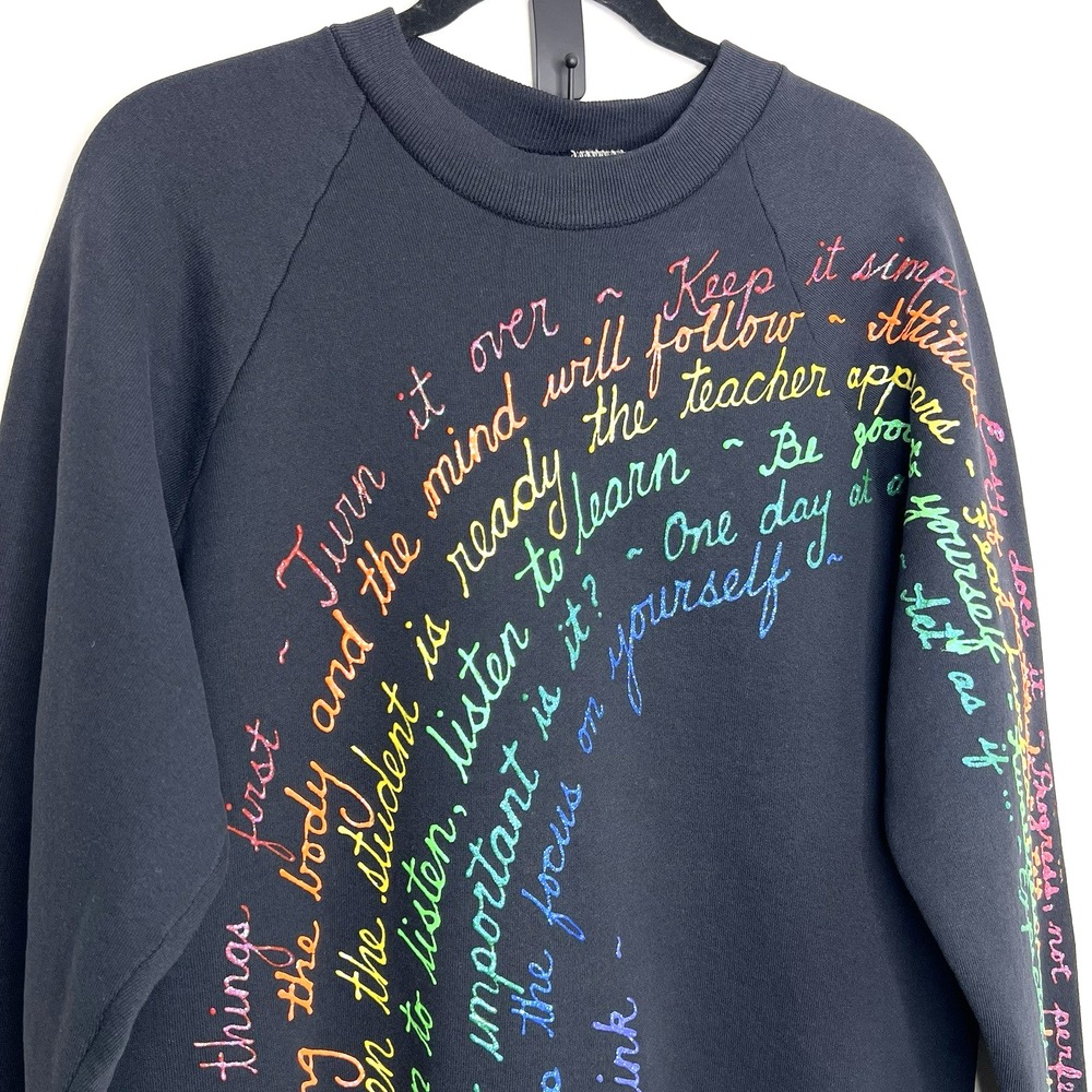 Vintage Fruit Of The Loom Sweater Rainbow Teacher LGBTQ+ Size L Black Made USA